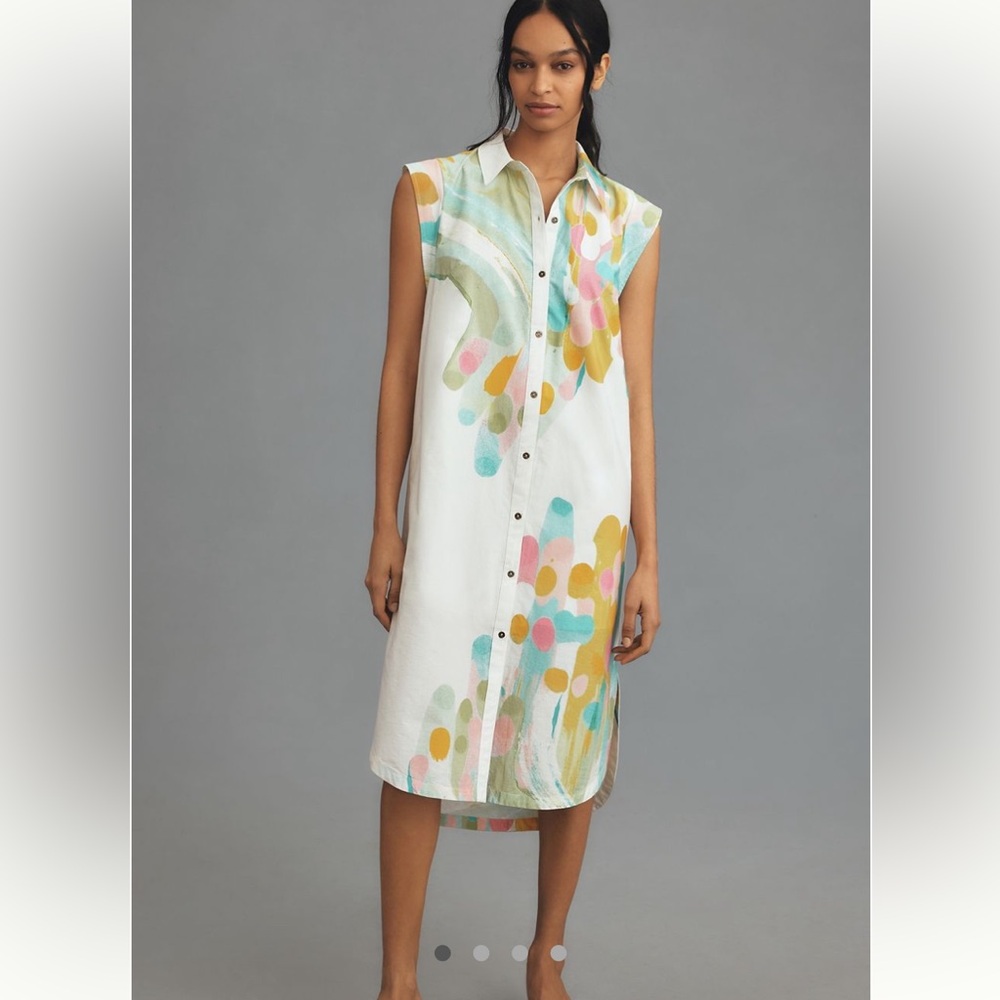 The Lillian Cap-Sleeve Button Front Midi Dress by Maeve